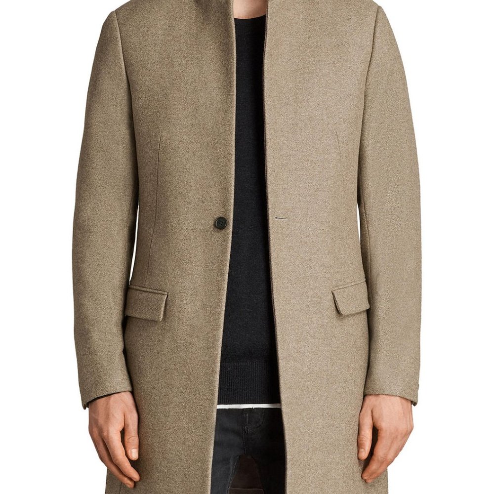 All Saints Mushroom Brown Denton Wool Blend Coat